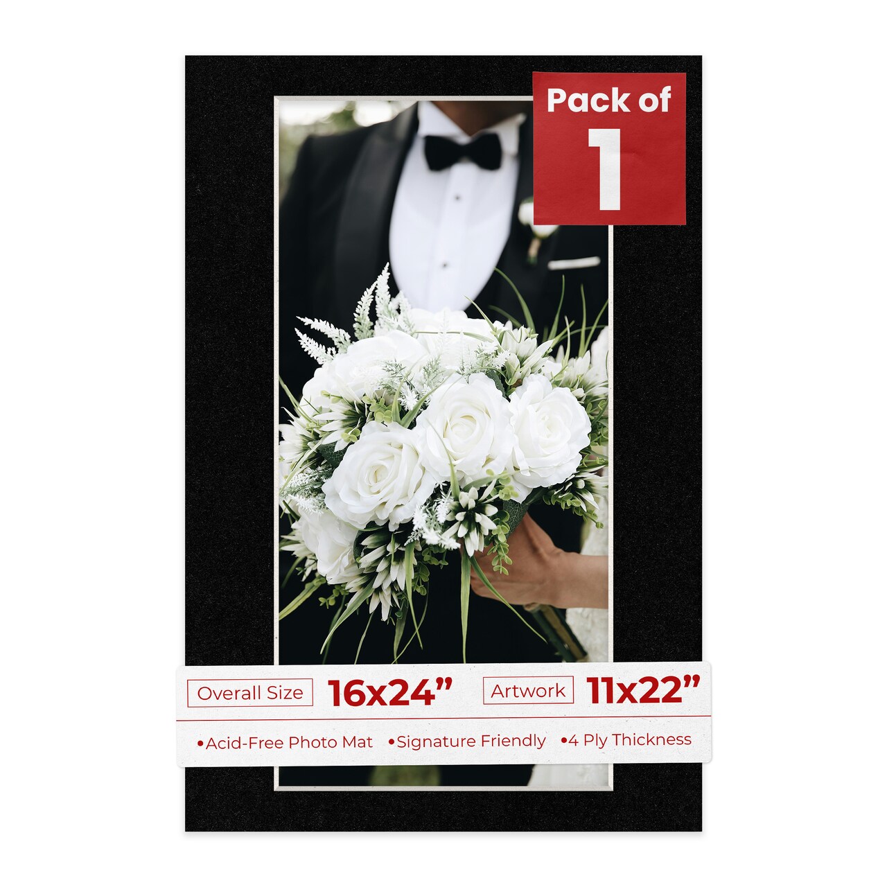 Black with Black Core Mat Board for 16x24 Frames - Fits 11x22 Photos